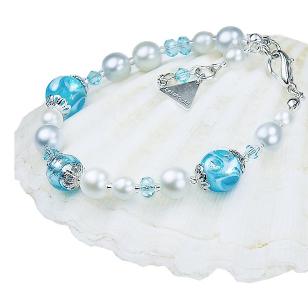 Náramok Blue Lace s perlami Lampglas s rýdzim striebrom