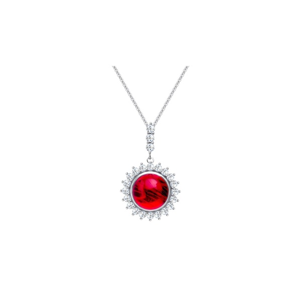 Strieborný náhrdelník s príveskom červeného kvetu kamélie – Preciosa