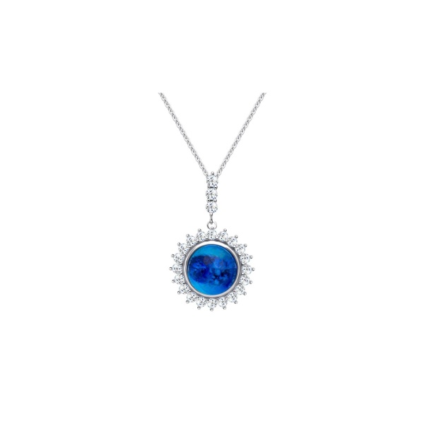 Strieborný náhrdelník s príveskom modrého kvetu kamélie – Preciosa