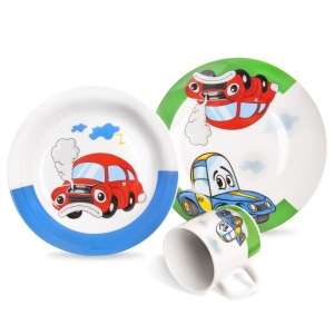 Detská jedálenská súprava s motívom auto – porcelánová 3 ks