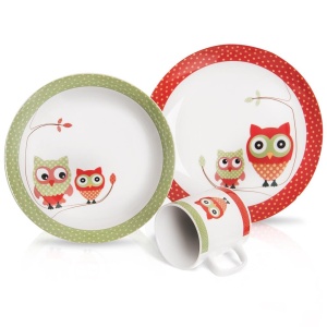 Detská jedálenská súprava s motívom sova – porcelánová 3 ks