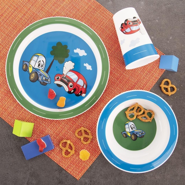 Detská jedálenská súprava s motívom auto – plastová 3 ks